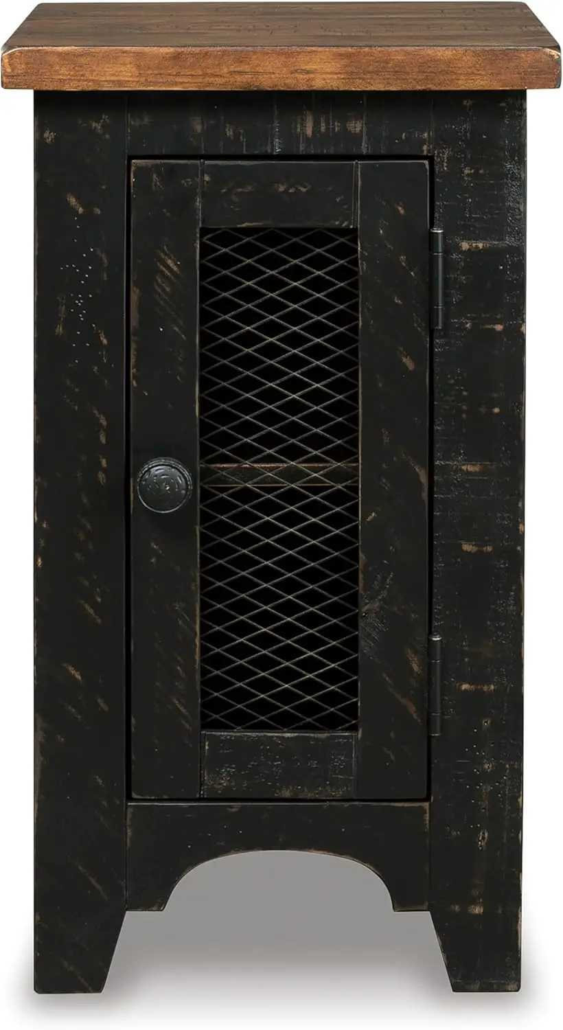 Valebeck Rustic Farmhouse Chair Side End Table with Cabinet Door, Distressed Black