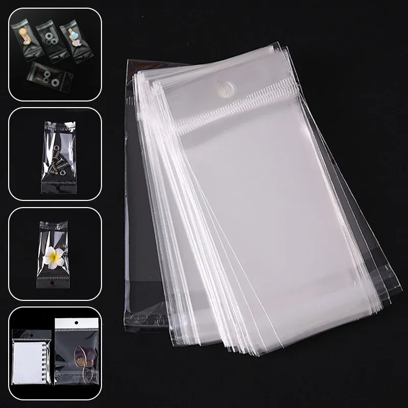 Description Picture 4 of item100 transparent plastic hanging self-adhesive bags, OPP self sealing bags, jewelry candy bags, gift biscuit sales bags