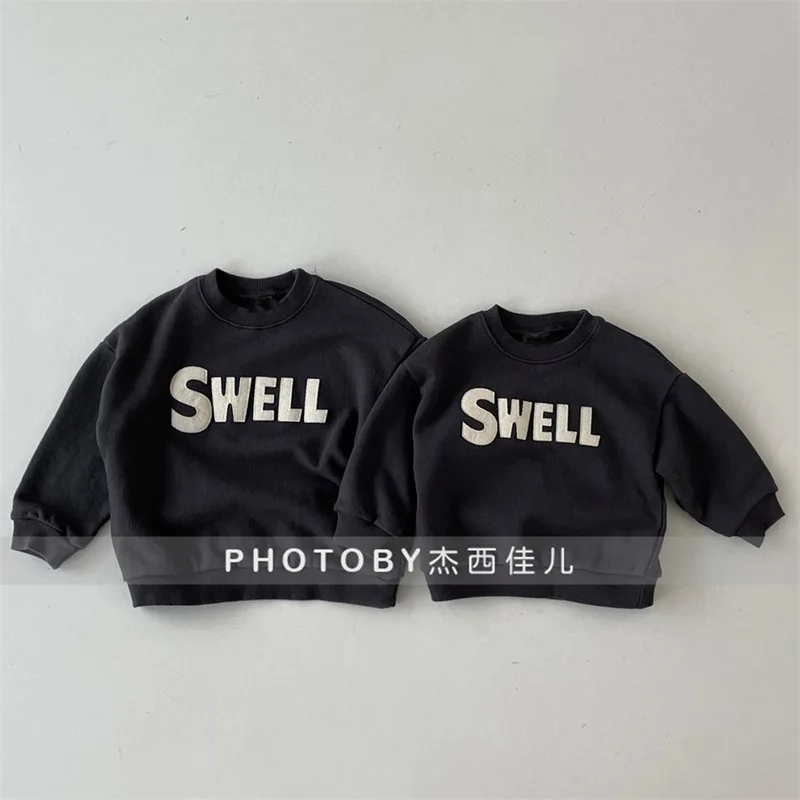 

Fashionable Spring and Autumn Parent-Child Clothes New Top Ins Simple Korean Embroidered Letter Terry Sweater Family Pack Men's