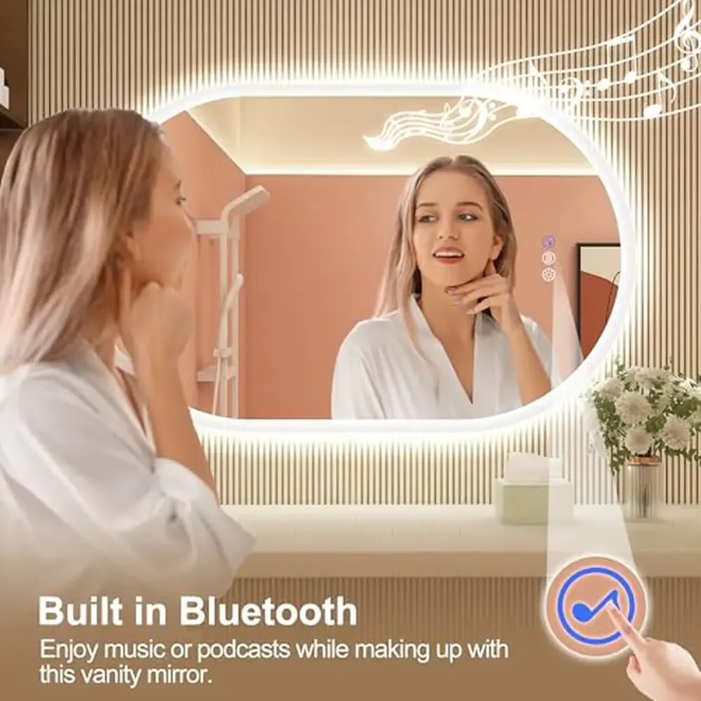 LED Bluetooth Speaker Bathroom Mirror Anti-Fog 3 Color Temperature Dimmable IP65 Wall Mount Mirror
