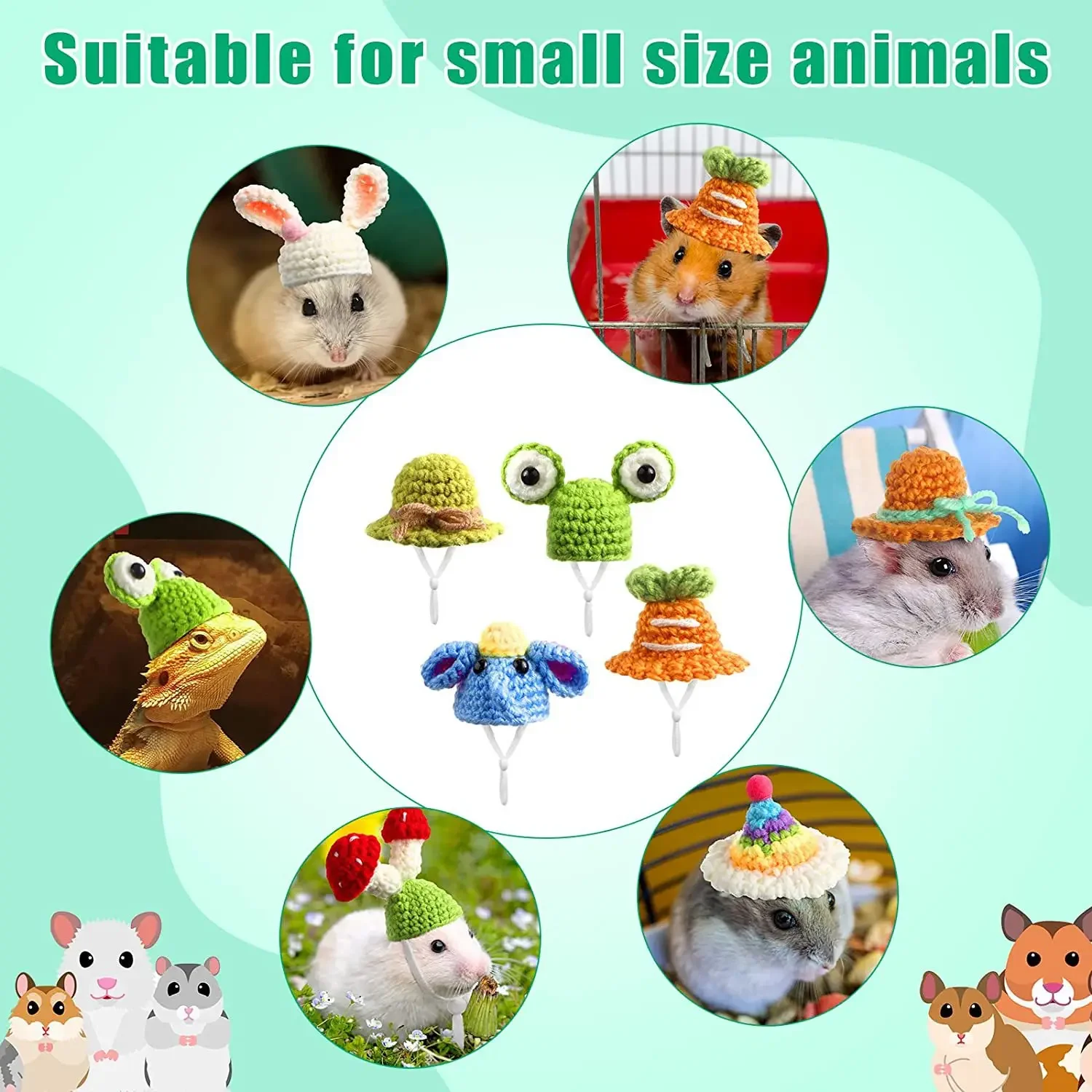 Cute Handmade Knitted Hat Hamster Decoration Chipmunk Guinea Pig Hamster Accessories Toy Halloween Christmas Pet Decor