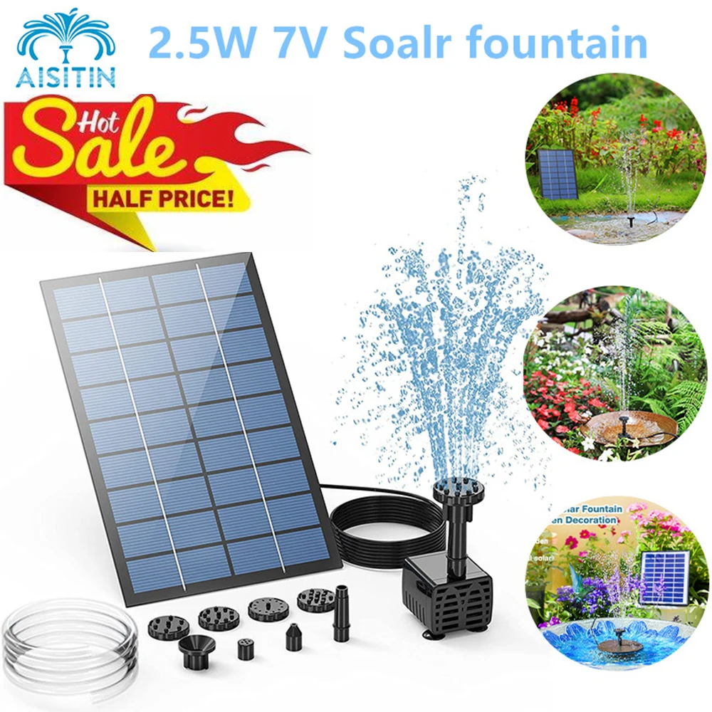 AISITIN 2.5W Solar Fountain Pump 6Nozzles 4ft Water Pipe Solar Powered Pump Bird Bath Pond Garden Other Places solar fountain solar fountain pump water fountain garden pond fountain solar water pump