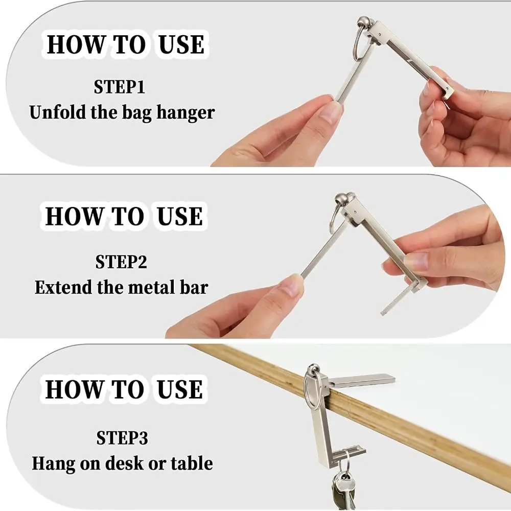 Multifunctional Bag Hangers Purse Hook for Table Foldable Instant with Carabiner bag hanger
