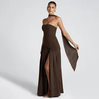 Nouvelles robes 2025 femme mode été gaine couleur unie robe fendue Sexy dos nu haute fente jupe vêtements pour femmes 3