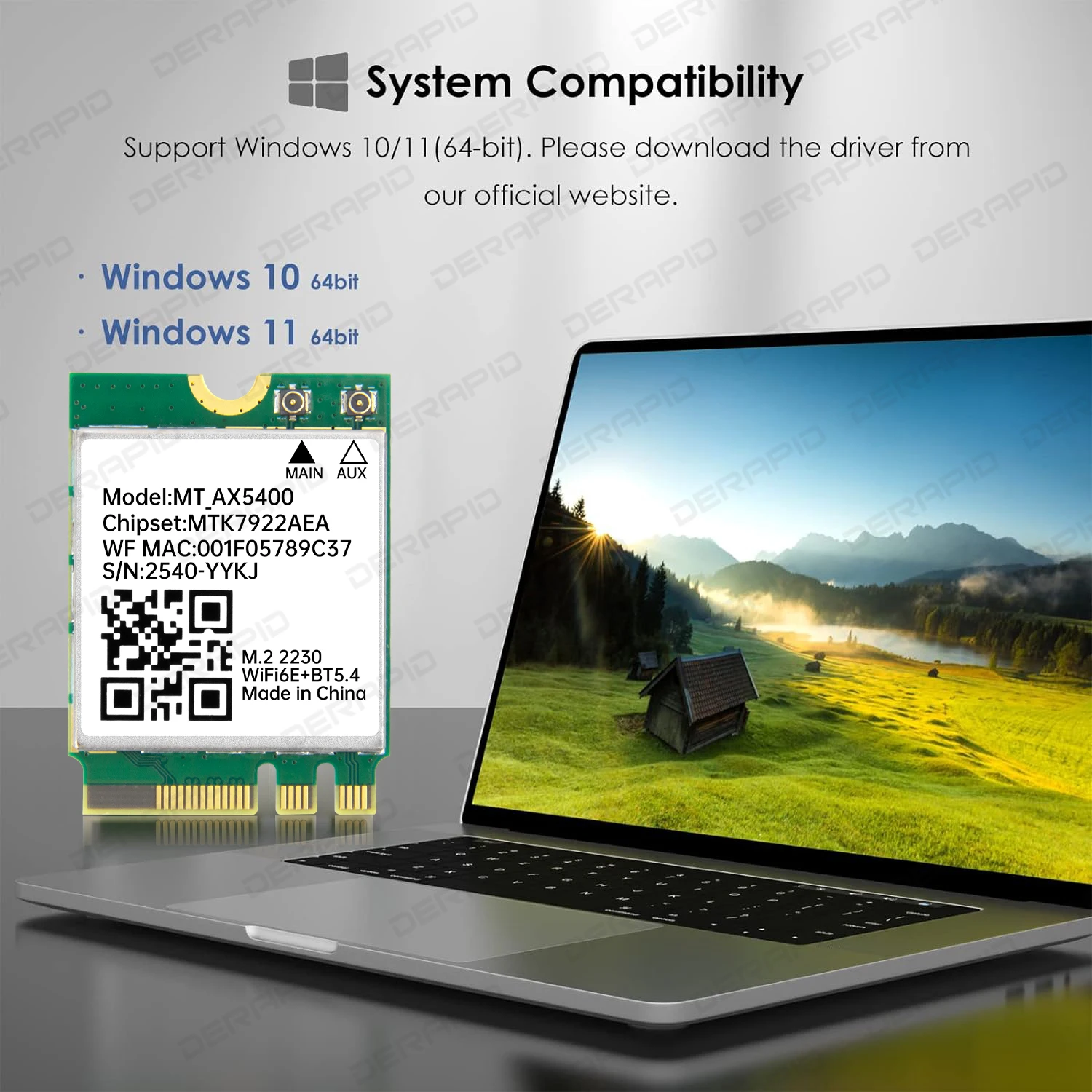 WiFi 6E MT7922 M2 무선 어댑터 5374Mbps 트라이 밴드 2.4G 5G 6GHz 블루투스 5.4 80211ax MU-MIMO 네트워크 카드 (Win10 Win11용)