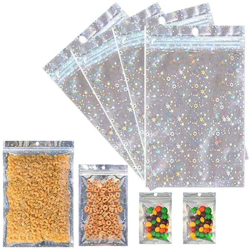 

50pcs Holographic Zip Lock Bags Star Pattern Transparent Mylar Pouch Foil Baggies for DIY Jewelry Display Packaging Organizer