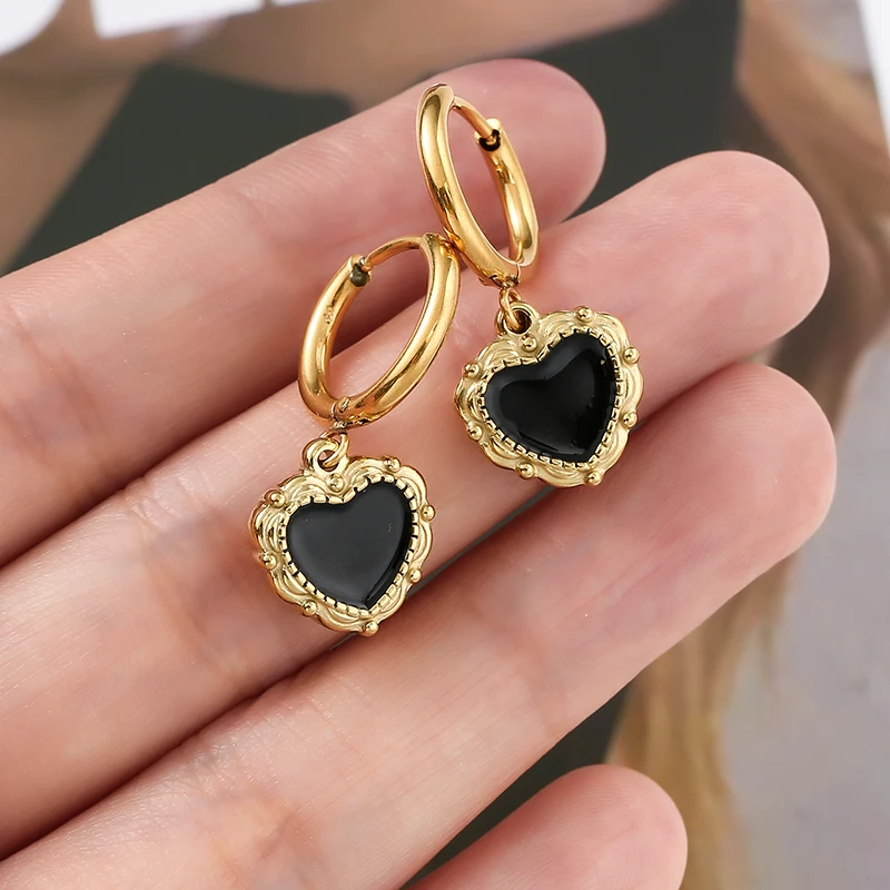 

Baroque Court Earrings Vintage Black Heart Earring for Women Girls Y2K Cute Dangle Earring Luxury Princess Style Party Jewelry