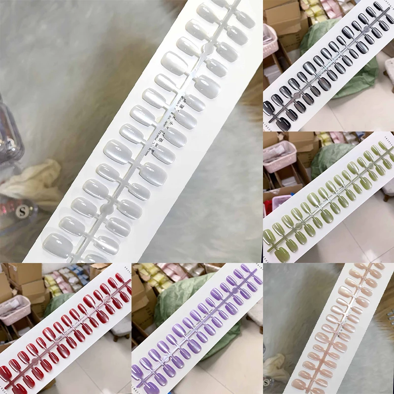 Z. 30개 다양한 사이즈의 캣아이 데코레이션 착용 가능한 짧은 붙이는 네일, 풀커버 네일 팁 아트