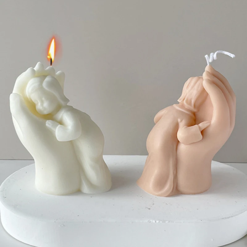 Mother Child Silicone Candle Mold Mother's Hand Portrait Aromatic Candle Making Soap Resin Chocolate Mold Gift Craft Home Decor