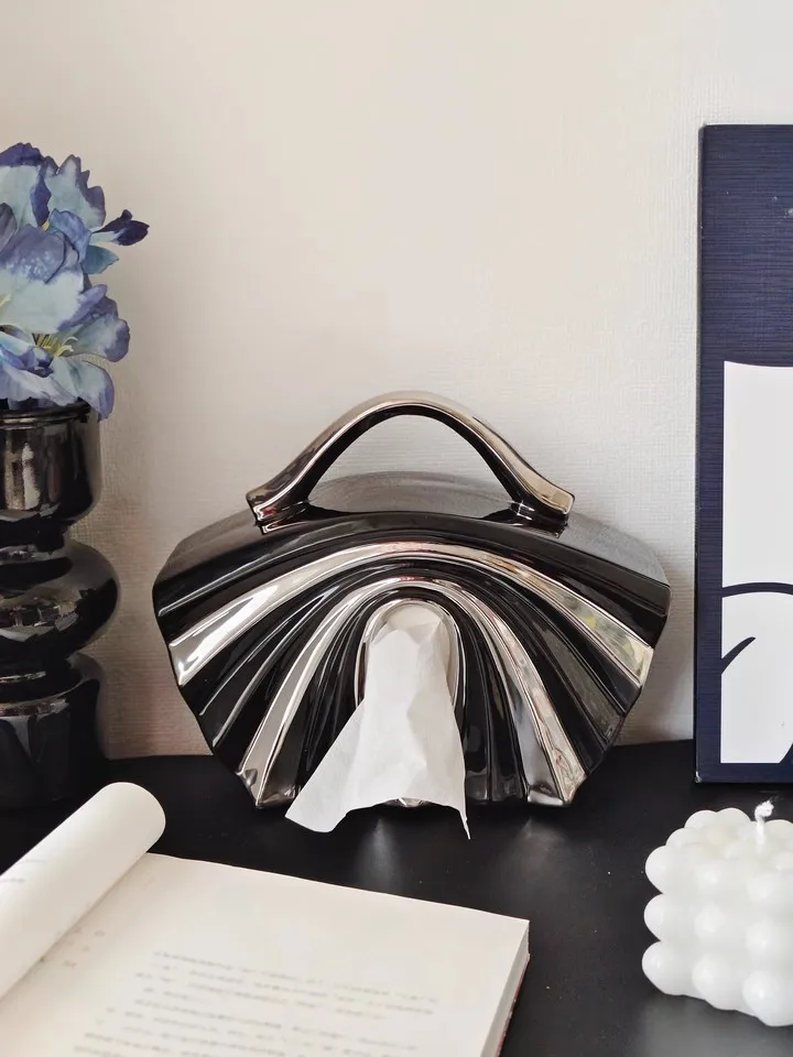 Light luxury ceramic handbag tissue box, living room household paper box, creative tissue storage design 6