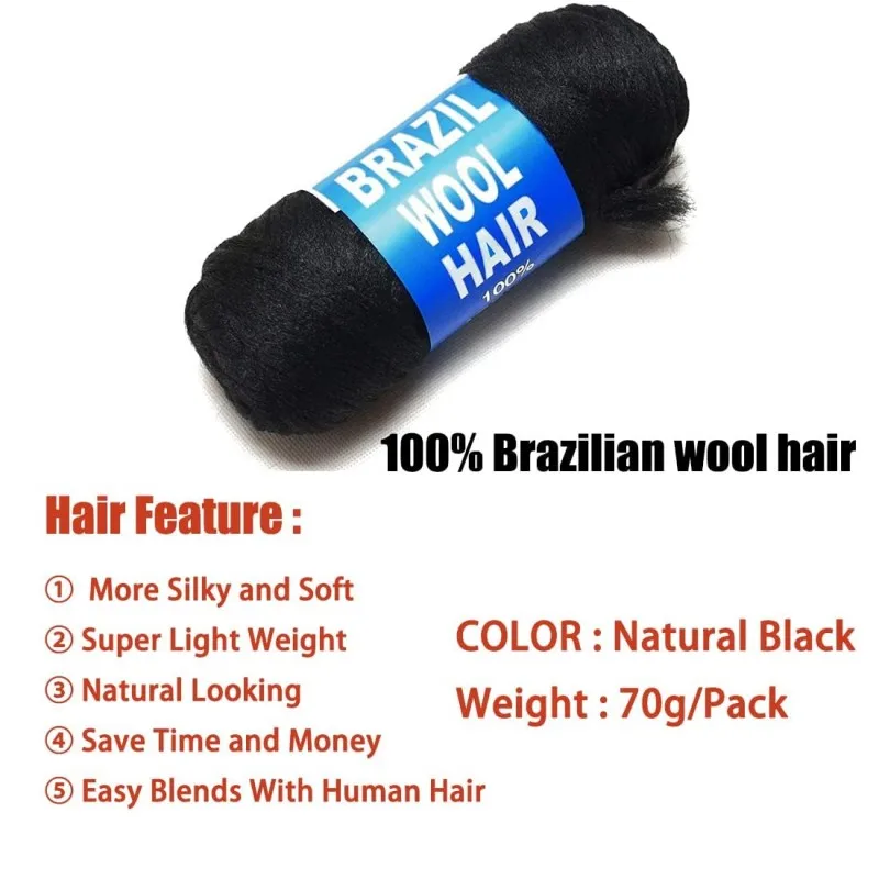 100% Brazilian Wool Hair Extensions for Braids Acrylic Yarn for African Braids/Spring Twist/Faux Locs/Wraps with Crochet Hook 3