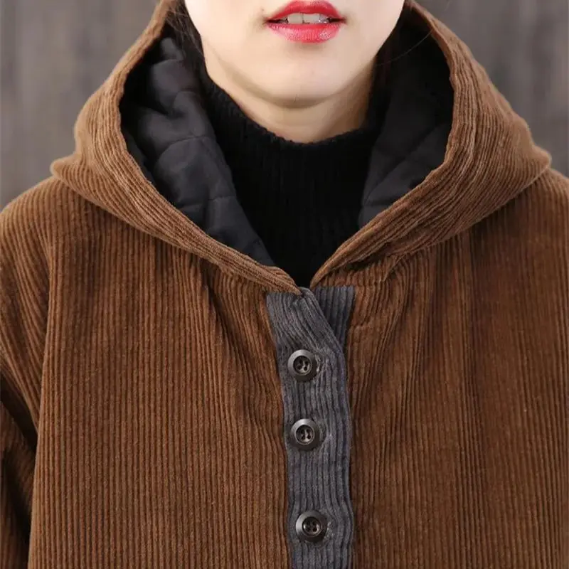 Corduroy Cotton Clothes Women's Outerwear Female Trendy 2024 Autumn/Winter Cotton Clothes Women's New Loose Medium Length Style