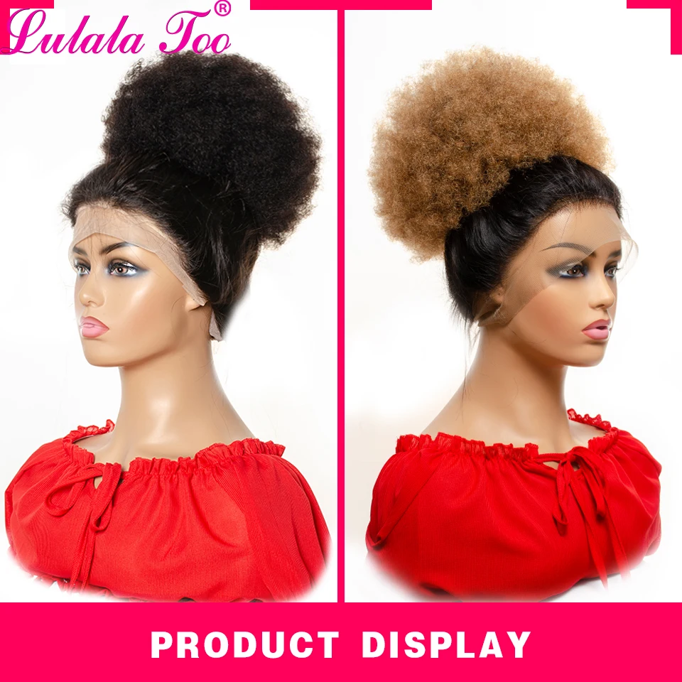 Yepei Afro Drawstring Ponytail Human Hair African Puff Hair Bun Clip In Extensions Kinky Curly Pony tail Remy 8 Inch