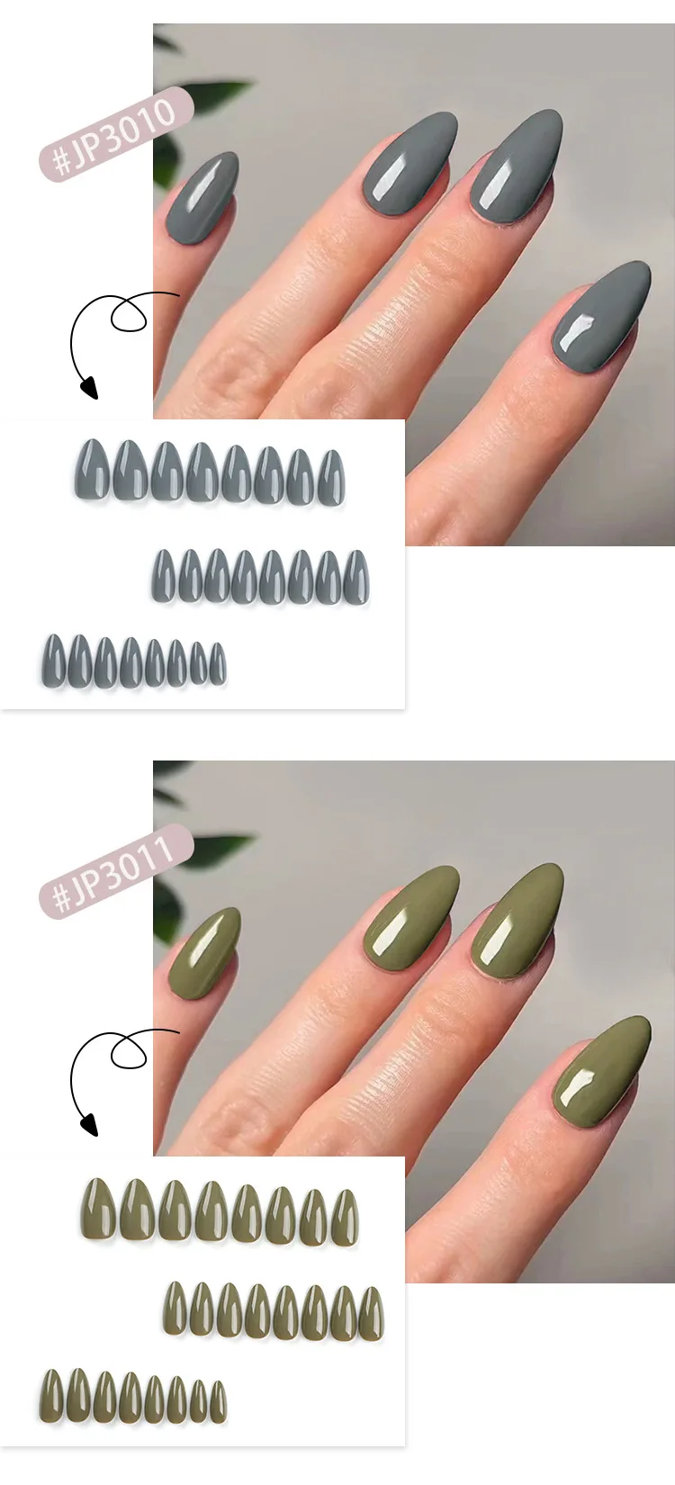 Classic Glossy Long Pointed Fake Nails 5