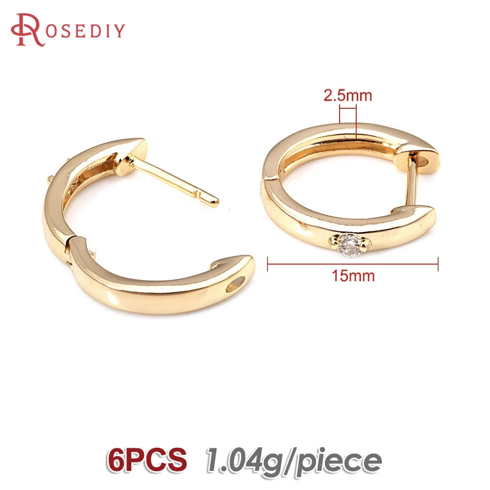 Elegant Zircon-Embellished 18K Gold Color Brass Loop Earring Hooks