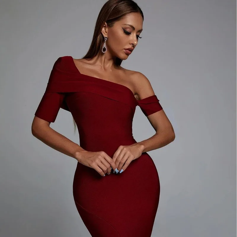 

Internet Famous Women's Summer Slimming One Line Off The Shoulder Knitted Wrap Buttocks Dress Elegant Woman Dress Dress Renda