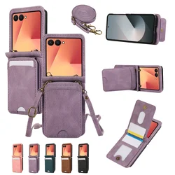 Luxurious Leather Crossbody Phone Case with Card Holder and Lanyard - Galaxy Z Flip5 (PURPLE)