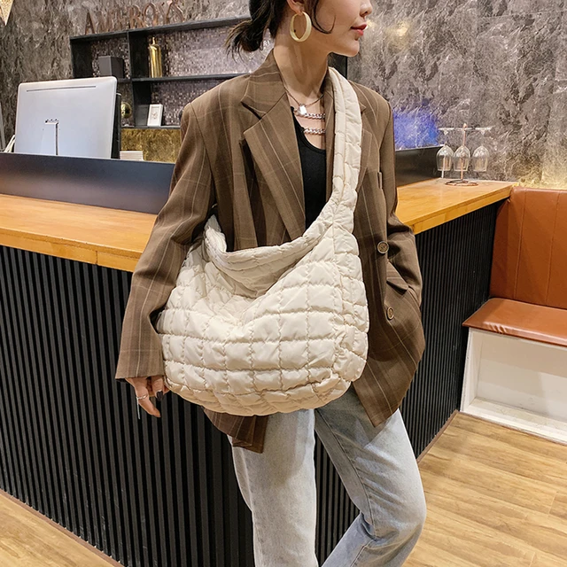Women's Shoulder Bags Rhombus Embroidery Thread Underarm Bag Casual Large  Capacity Tote Bags Female Quilted Padded Crossbody Bag - Shoulder Bags -  AliExpress