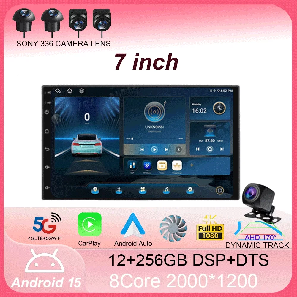 Pantalla QLED de 7 pulgadas, 2 Din, Radio Universal para coche, Android 15, DVD, GPS, Radio Estéreo, reproductor Multimedia, Auto CarPlay, Autoradio Audio 1