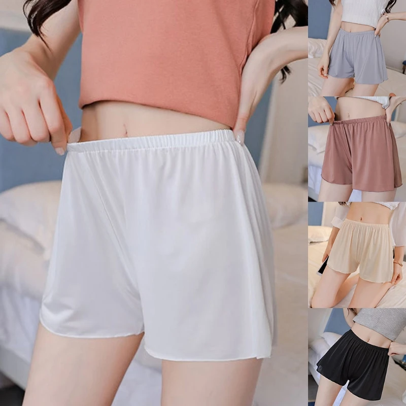 

Women Summer Silky Seamless Safety Pants Solid Color Loose Fit Slip Shorts Anti-Exposed Elastic Waist Underwear Casual Home 37JB