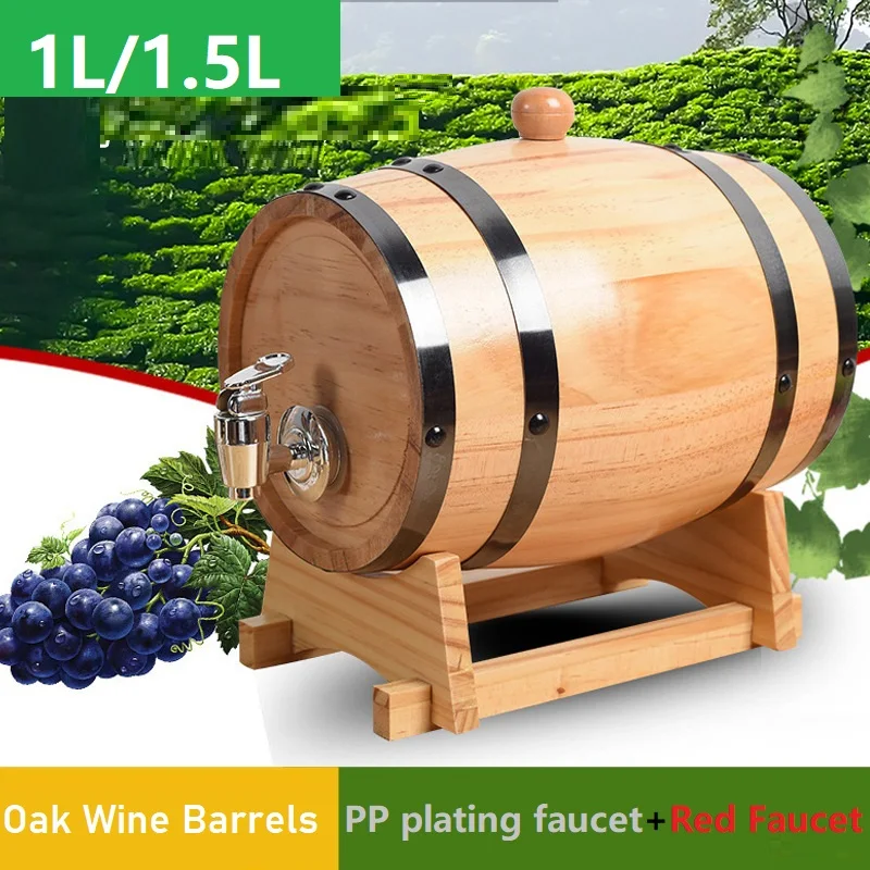 

1L/1.5LWine Pine Barrels with 2 Valves Self Brewed Wine Pine Aging Barrels Wooden Beer Barrels for Bar Catering Barb