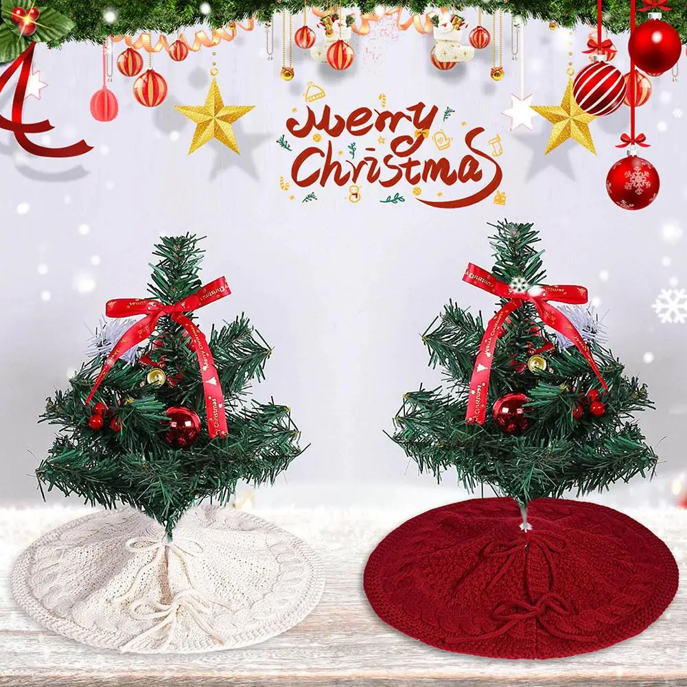Christmas Knitted Tree Skirt Milk White Red Knitted Christmas Atmosphere Apron Christmas Tree Decorations Accessories