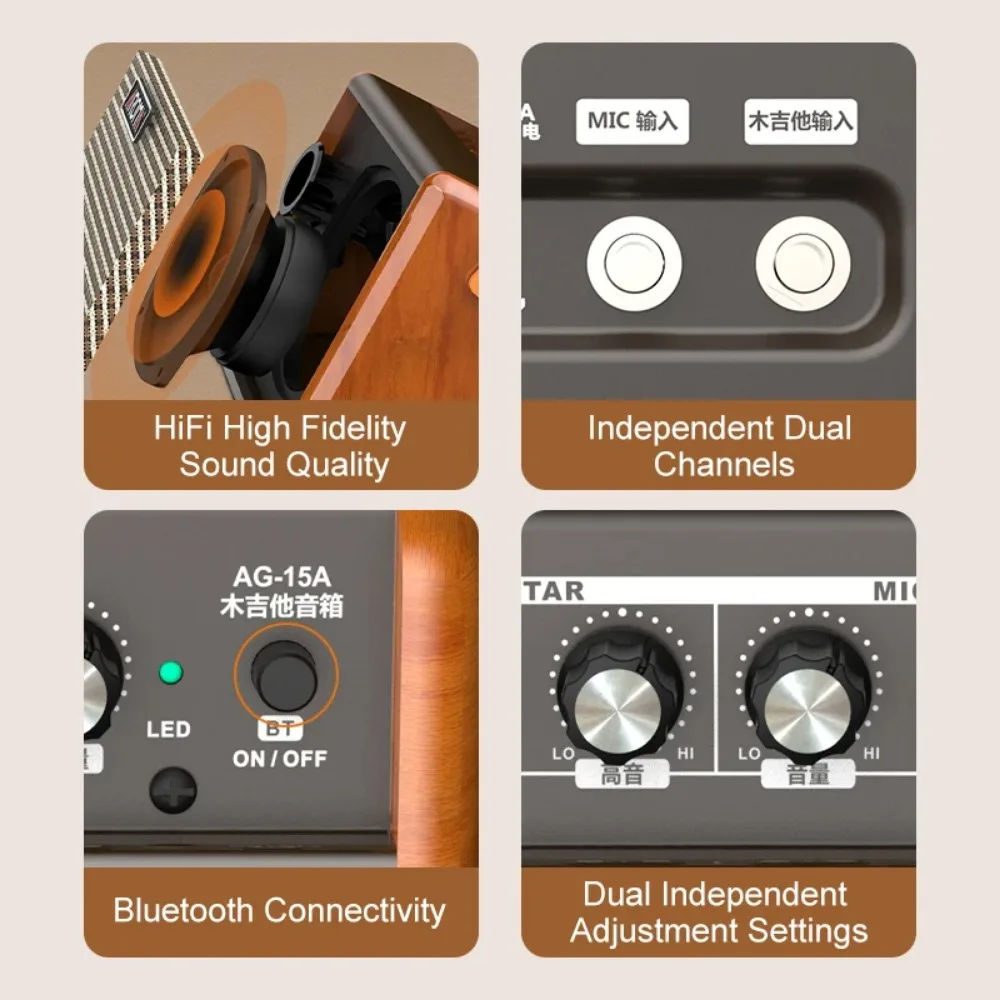 Acoustic Guitar Amplifier Bluetooth Speaker Rechargeable Portable Acoustic Guitar Amp Dual Channel Reverb Adjustment