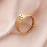 Amaxer For Women and Men Ring Stainless Steel Classical Hollow Cross Gold Color Church Wedding Party Jewelry Gift 1