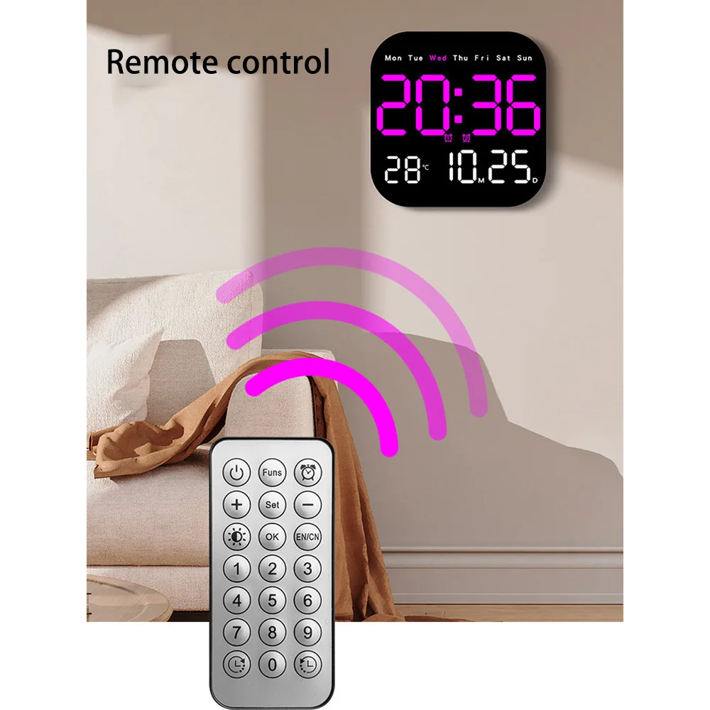 Enhanced LED Digital Wall Clock with Remote and Auto Dimming for Home and Office Spaces