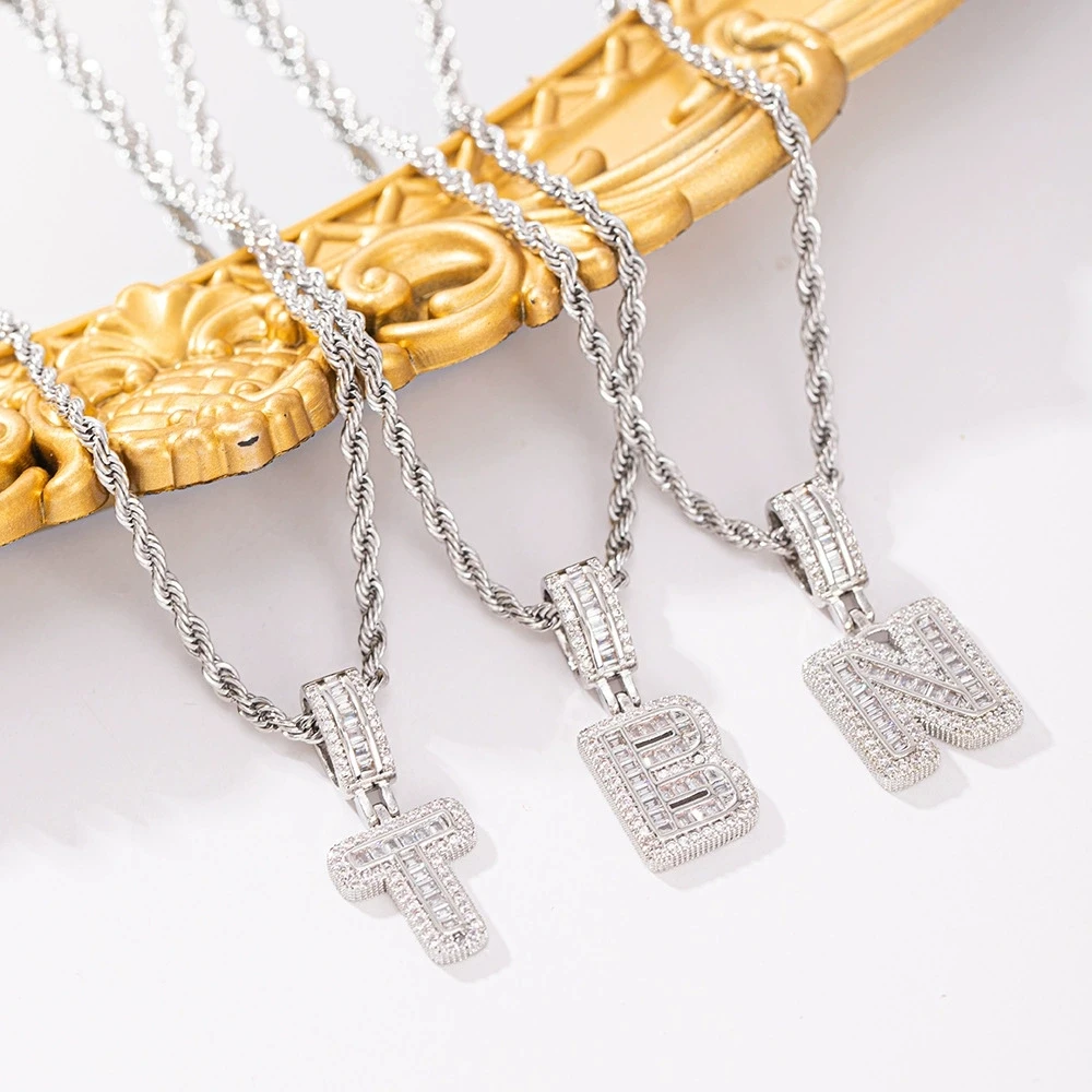 Hip Hop 26 Letters A-Z Pendant White Zircon Full Stone Necklaces For Women Silver Color Chain Wedding Jewelry Mother’s Day Gifts