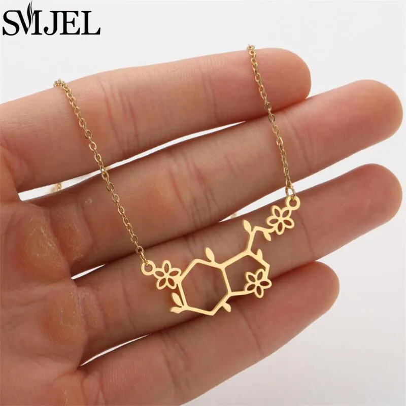 SMJEL Dopamin-Molekül-Halsketten, Blumen-Chemische Formel-Halskette für Frauen, Serotonin-Strukturformel-Anhänger, Abschlussgeschenk – Detail 16