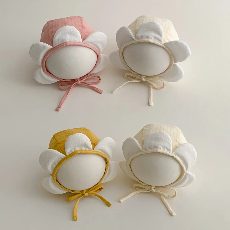 Charming Floral Sun Hat for Babies - Windproof, Spring/Summer, White Beanie