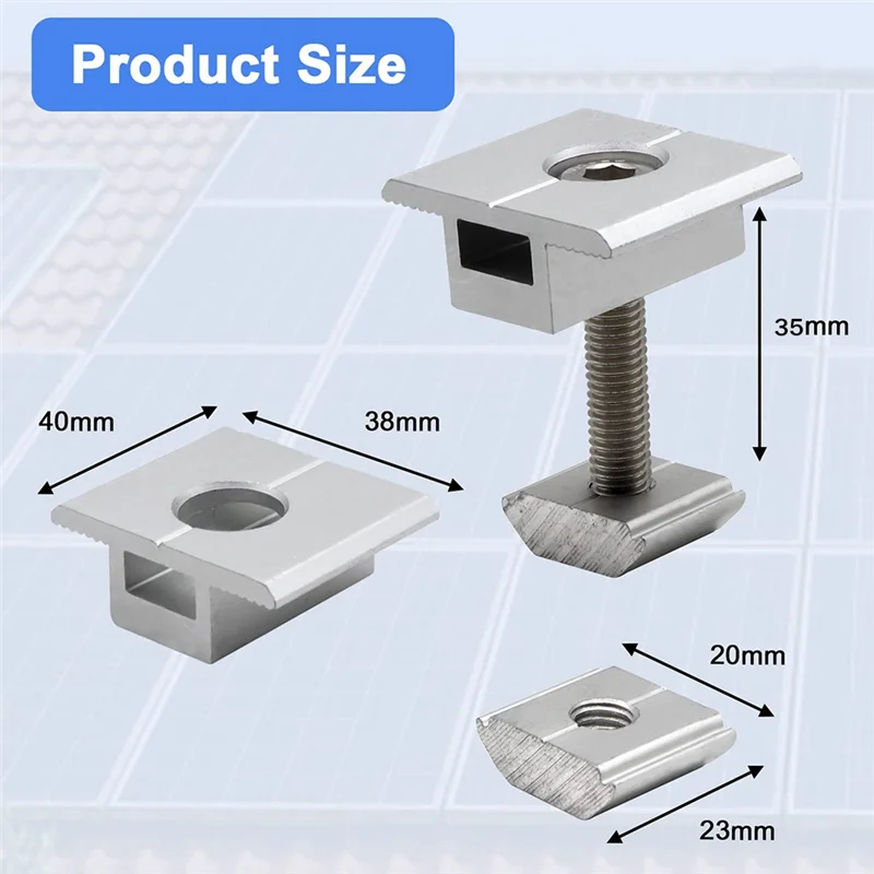CMHI-Pack Of 10 Solar Panel Brackets Centre Clip T Shaped PV Module Bracket Clip Height-Adjustable For RV Roofs