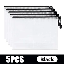 Set of 5 Waterproof Mesh Zipper Pouches for Document, Pencil, and Board Game Storage (Black)