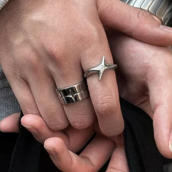Moda retrò argento colore croce stella anelli per donna uomo punk gotico coppia anelli festival gioielli per feste accessori quotidiani nuovo 1