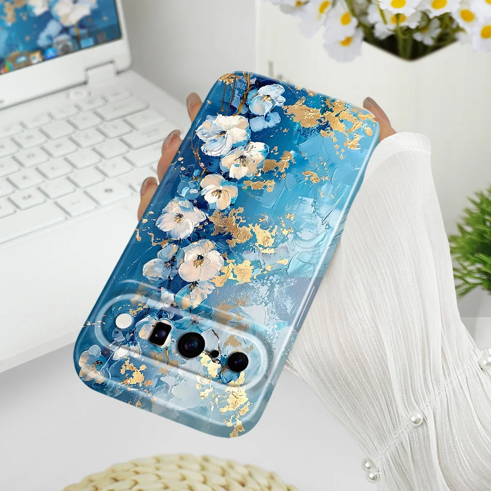 Elegant Gold Leaf Floral Phone Case - Luxurious Protection with Hard Cover Design