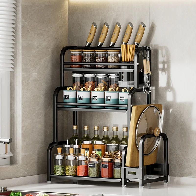 

Multilayer Kitchen Shelf Vertical Spice Storage Racks Multifunction Kichen Shelf Storage Knife Holder Seasoning Shelf Organizer