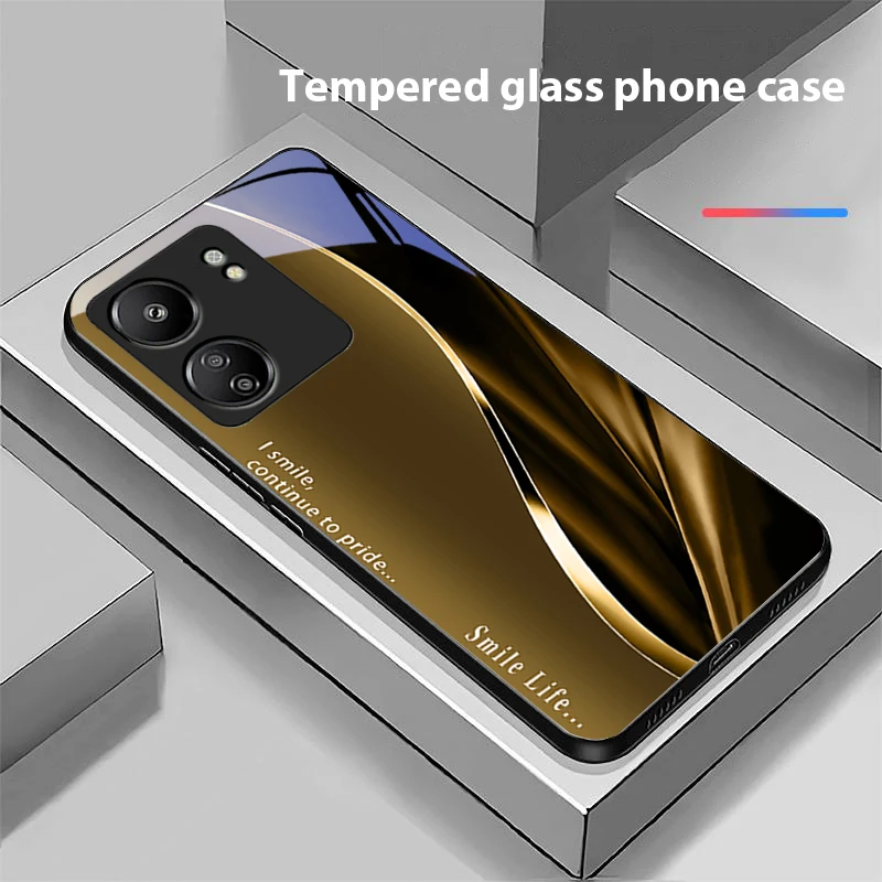 Soft Brown Red Black Tempered Glass Phone Case