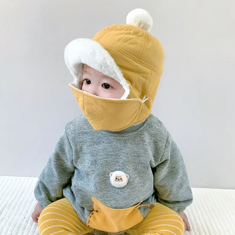 2024 Baby Hat Autumn and Winter Warm Hat Baby Hat Child Wind Protective Ear Cap Mask Boy Girl Baby Accessories New