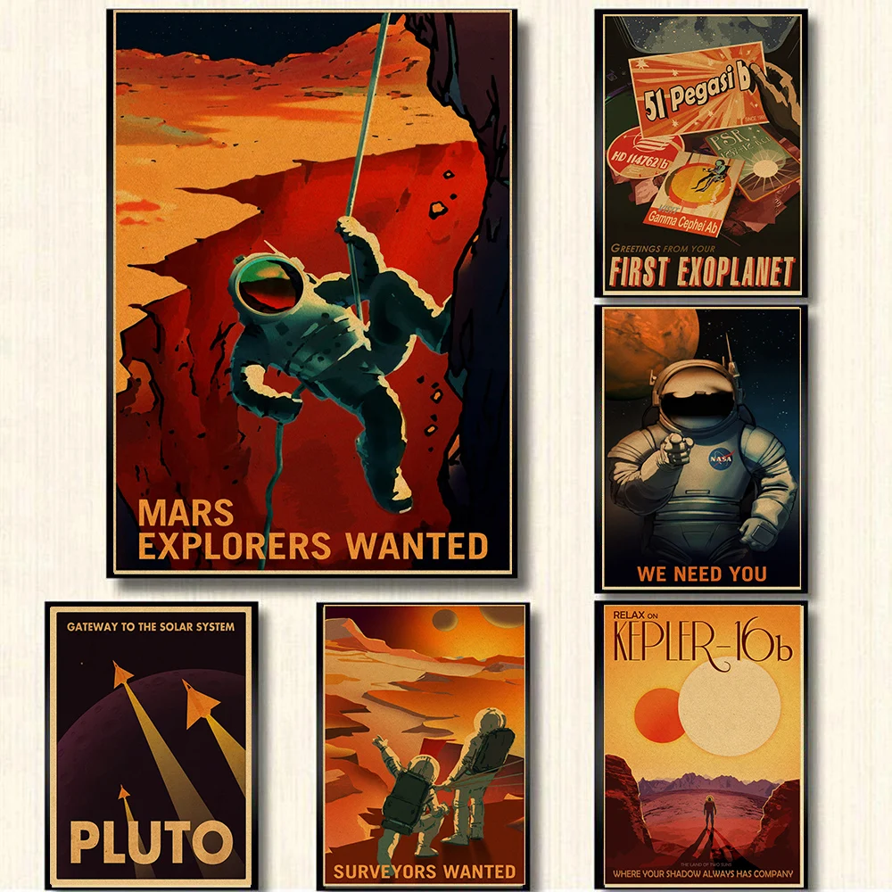 

Outer Space Visions of The Future Travel Collection Posters Vintage Kraft Paper Wall Art Painting Home Decor Retro Poster