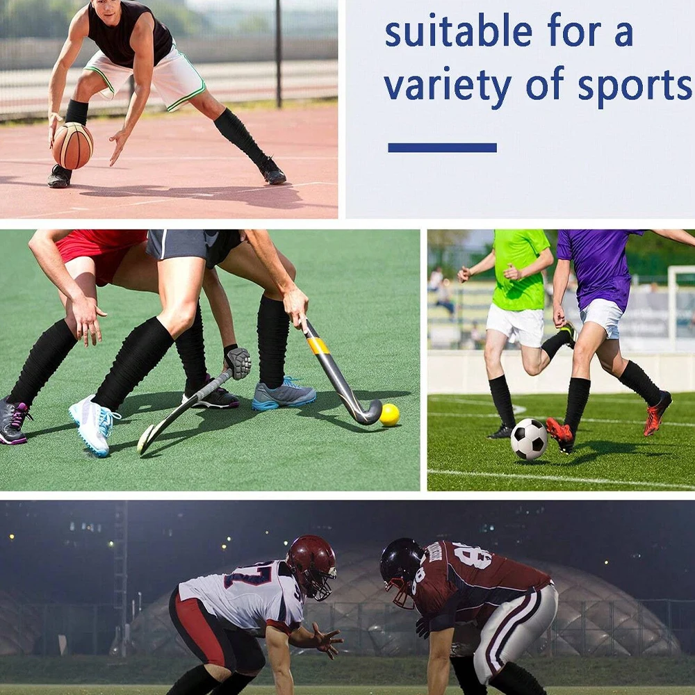 Extra Long Stacked Rugby Socks with Thickened Cushioning Calf Protectors for Running, Skipping, Cycling and Playing Ball
