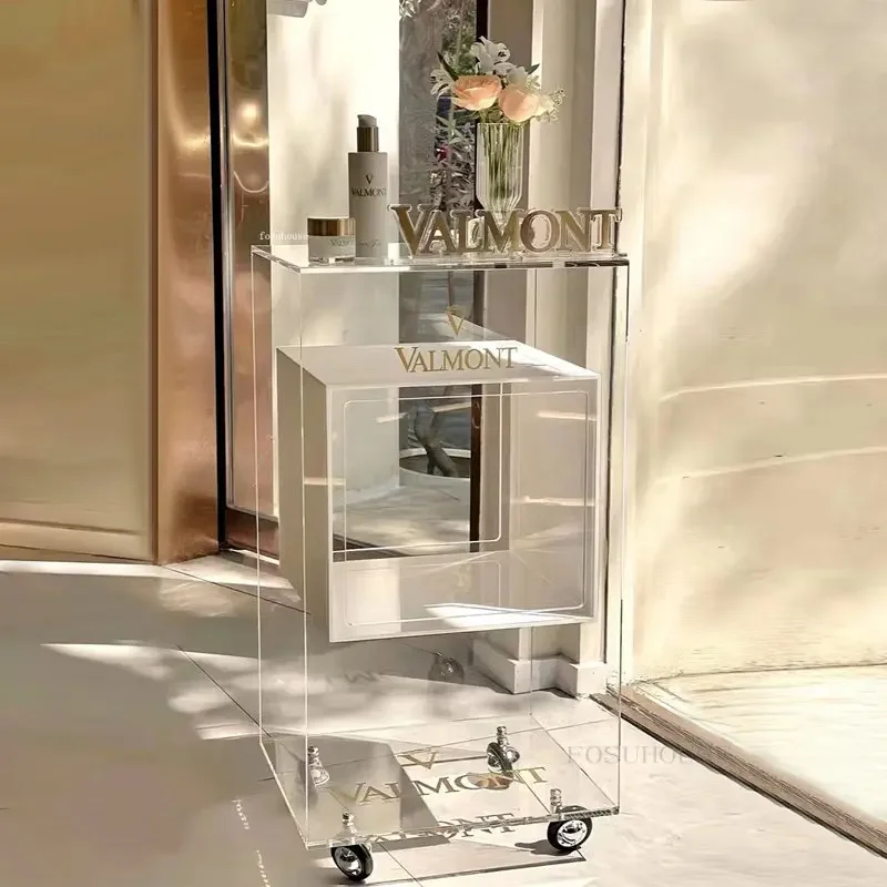 Creative Acrylic Salon Trolleys Beauty Salon Tool Trolley Auxiliary Cart Cosmetics Shelf Floor Bathroom Multi-Layer Storage Rack