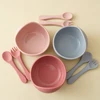 3PCS Baby Silicone Dinner Set Suction Dishes Waterproof Spoon Fork Feeding Training Sets For Children Food Grade Baby Tableware 4