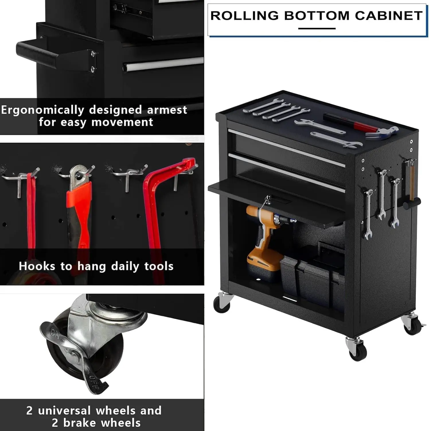 High Capacity Rolling Tool Box with Wheels,Rolling Tool Chest with Drawer,Tool Box on 4 Wheels with Lock, Tool Storage 6