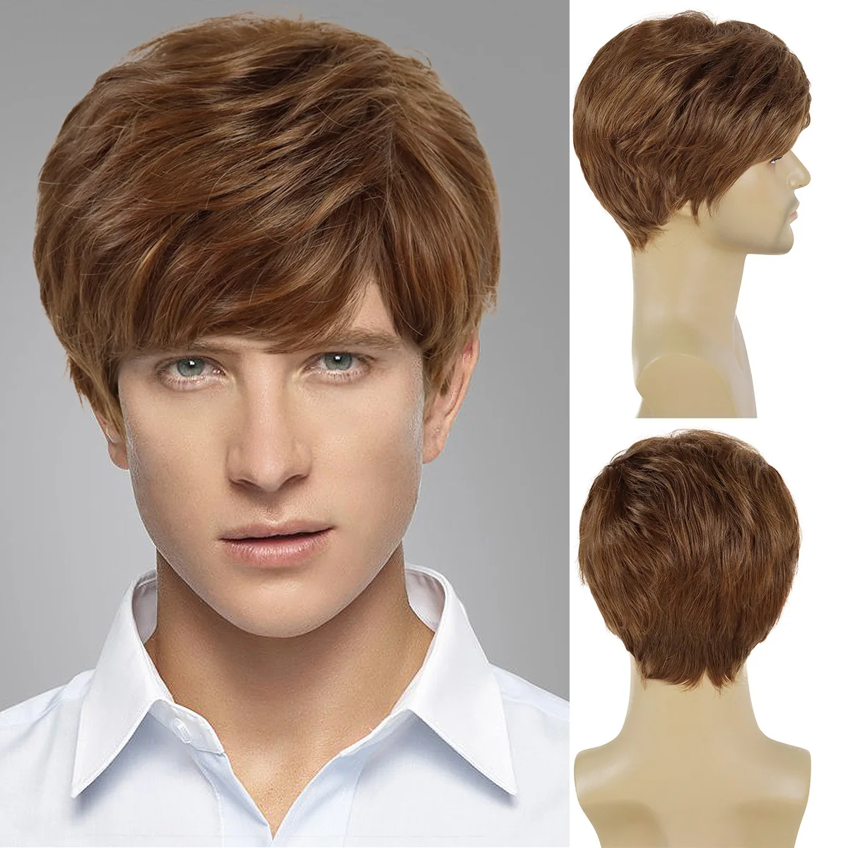 GNIMEGIL Synthetic Hair Wigs for Men Natural Hairstyles Red Brown Wig with Bangs Short Wig Auburn Co