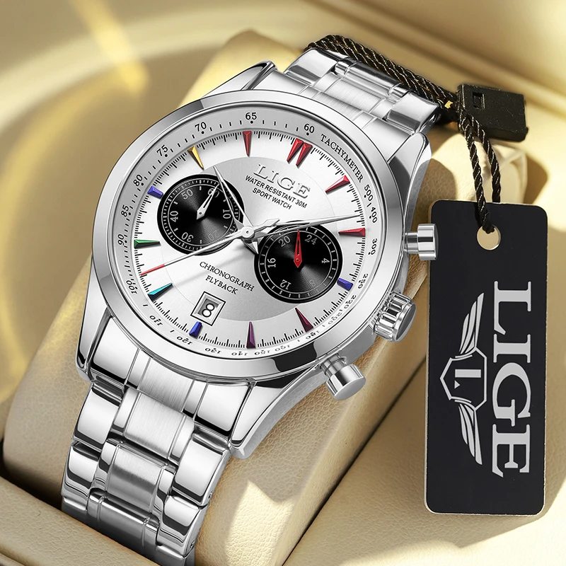 Man Watch LIGE Brand Luxury Casual Quartz Watch for Men Stainless Steel Band Business Fashion Waterproof Date Clock Reloj Hombre