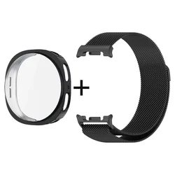 Premium Magnetic Metal Strap & Soft TPU Case with Protective Film - Elegant Watch Band Accessories - Watch 8 40mm (Black - Black)