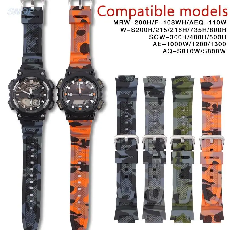 Cinturino Per Casio Aq-S810W Cinturino In Gomma Ae-1000W Ae-1200/1300 Sgw-300 Accessori Per Bracciale Da Polso In Silicone Mimetico 18Mm