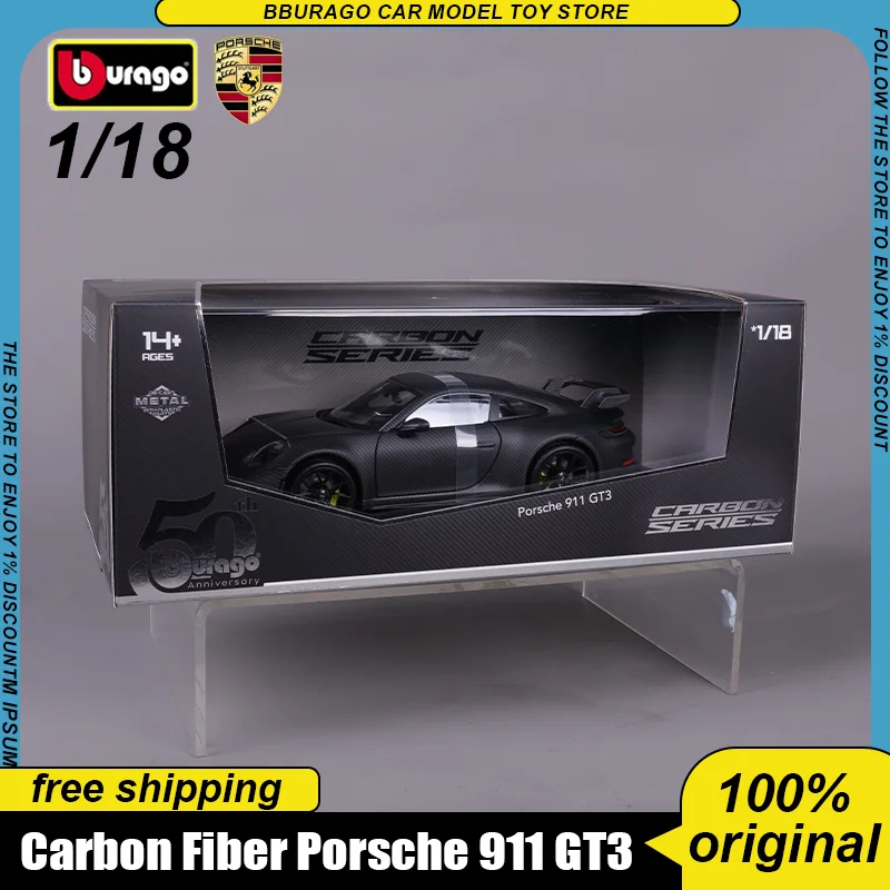 New Bburago 1:18 50th Anniversary Carbon Fiber Porsche 911 Gt3