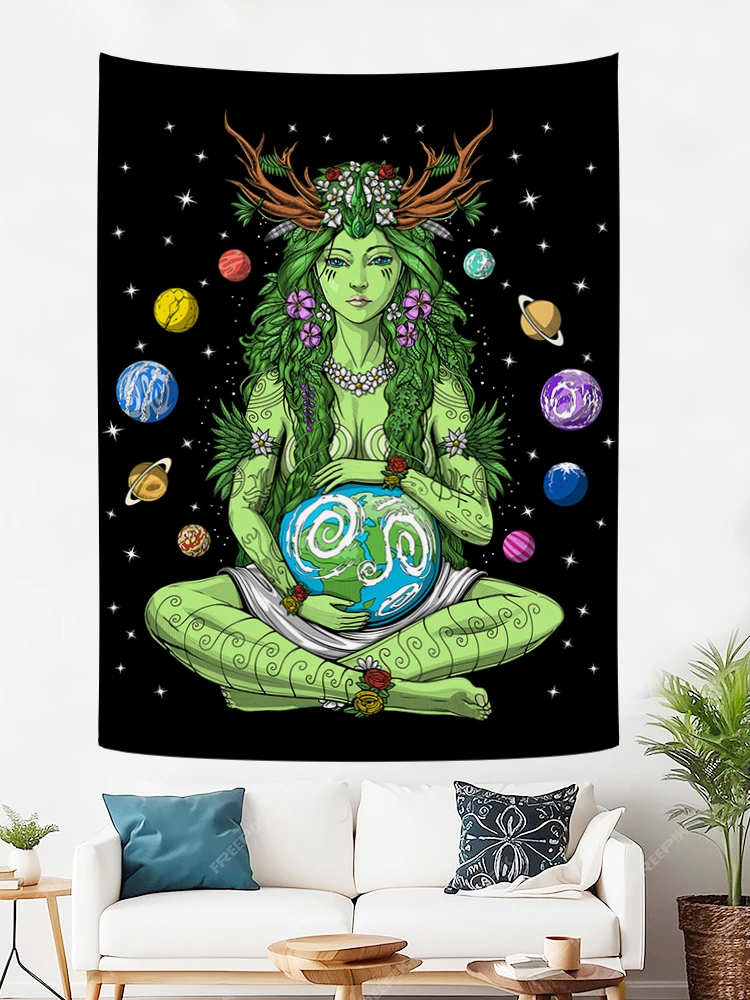 Gaia Mother Earth Tapestry Wall Hanging Nature Goddess Art Tapestry Spiritual Hippie Tapestries for Home Bedroom Dorm Decor